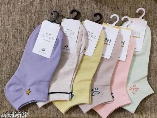 3pair MultiColor Ankle Socks Women length - Pack of 03 - M Y V E L O R A