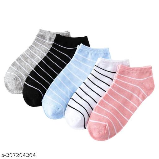 Fashionable Women Ankle Socks Stripe Pack Of 5 Pairs - M Y V E L O R A