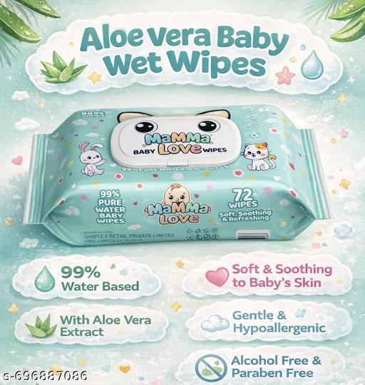 99% Pure Water Baby Wet Wipes with Lid | Pack of 4 | 72 pcs/pack (288 Wipes).. - M Y V E L O R A