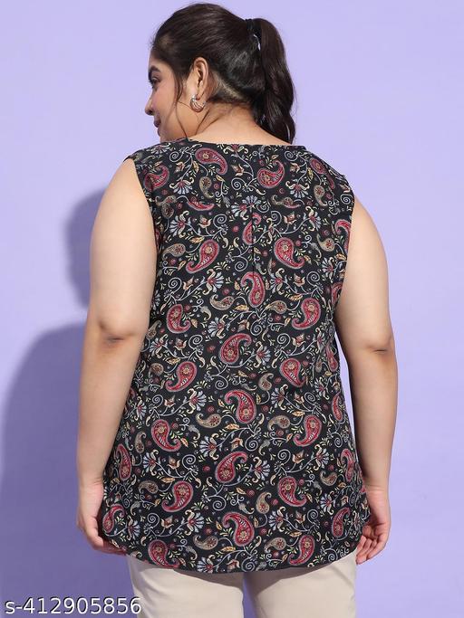 Women Plus Size Over Size Tropical Print Green & White Top - M Y V E L O R A