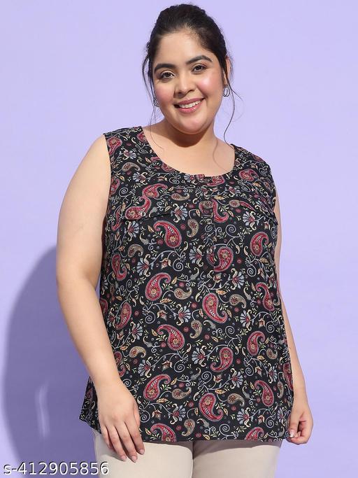 Women Plus Size Over Size Tropical Print Green & White Top - M Y V E L O R A