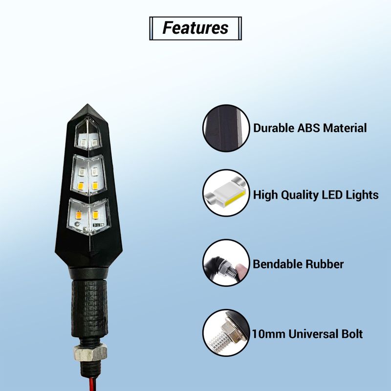 Autofledge front, rear, side led indicator light for bajaj, bullet, datsun, hero, honda, ktm, kawasaki, royal enfield, tvs, universal for bike, yamaha 3 series, 4 series, 5 series, 6 series - M Y V E L O R A Online store 