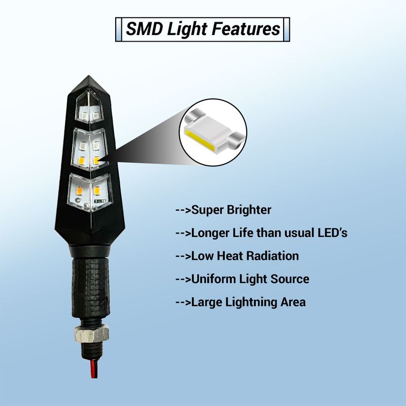 Autofledge front, rear, side led indicator light for bajaj, bullet, datsun, hero, honda, ktm, kawasaki, royal enfield, tvs, universal for bike, yamaha 3 series, 4 series, 5 series, 6 series - M Y V E L O R A Online store 