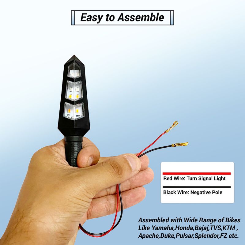 Autofledge front, rear, side led indicator light for bajaj, bullet, datsun, hero, honda, ktm, kawasaki, royal enfield, tvs, universal for bike, yamaha 3 series, 4 series, 5 series, 6 series - M Y V E L O R A Online store 