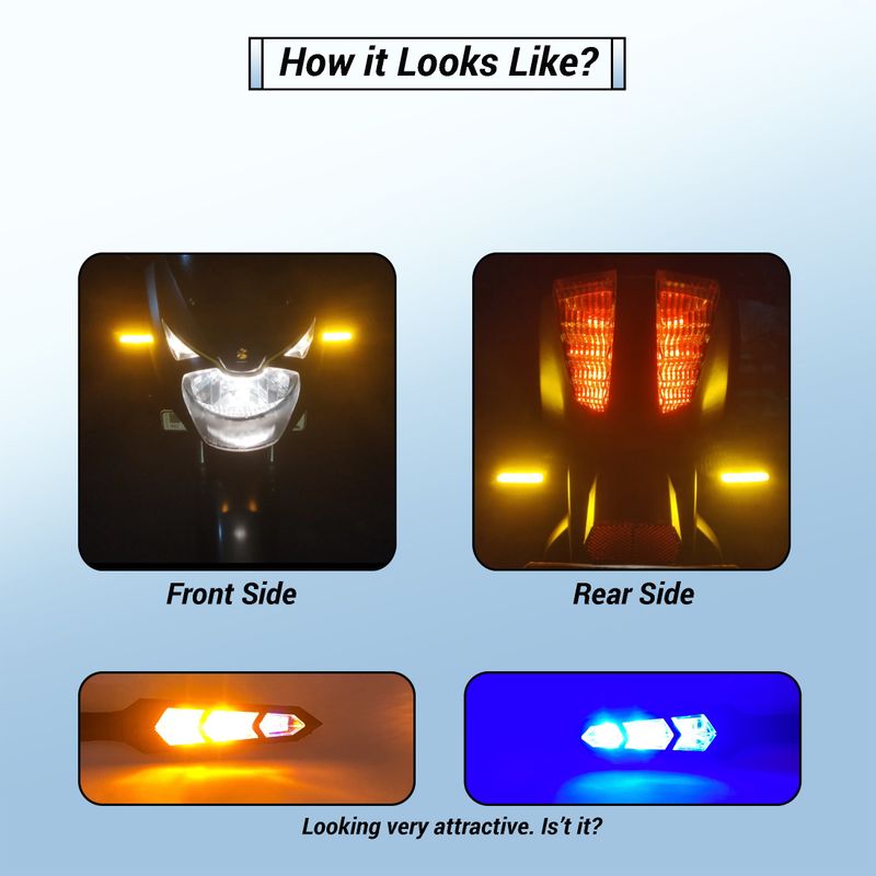 Autofledge front, rear, side led indicator light for bajaj, bullet, datsun, hero, honda, ktm, kawasaki, royal enfield, tvs, universal for bike, yamaha 3 series, 4 series, 5 series, 6 series - M Y V E L O R A Online store 