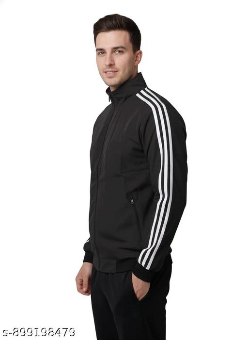 Men’s Premium Black Track Jacket | High-Neck Zip-Up | Triple-Stripe Sleeves | Soft Lightweight & Breathable Fabric | Designed for All-Day Comfort in Mild Summer & Winter | Gym, Sports & Casual Wear | Zippered Pockets | Elastic Fit - M Y V E L O R A