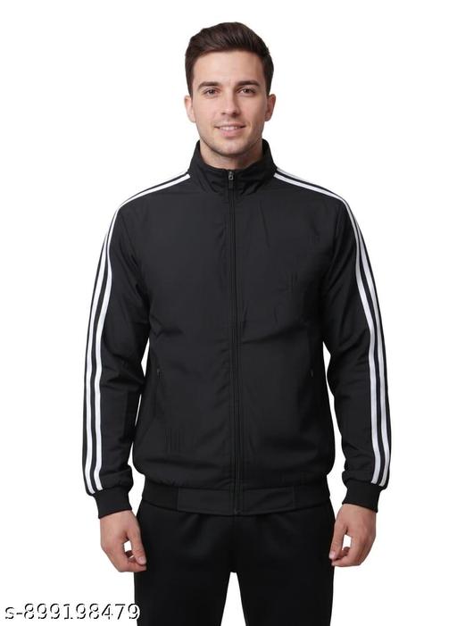 Men’s Premium Black Track Jacket | High-Neck Zip-Up | Triple-Stripe Sleeves | Soft Lightweight & Breathable Fabric | Designed for All-Day Comfort in Mild Summer & Winter | Gym, Sports & Casual Wear | Zippered Pockets | Elastic Fit - M Y V E L O R A