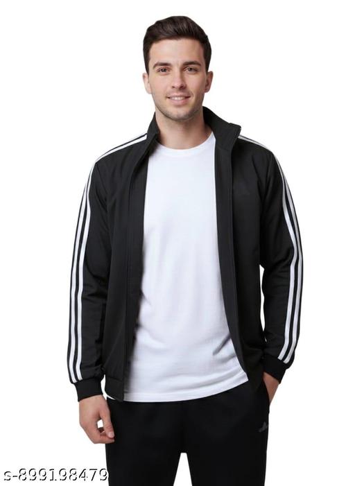 Men’s Premium Black Track Jacket | High-Neck Zip-Up | Triple-Stripe Sleeves | Soft Lightweight & Breathable Fabric | Designed for All-Day Comfort in Mild Summer & Winter | Gym, Sports & Casual Wear | Zippered Pockets | Elastic Fit - M Y V E L O R A