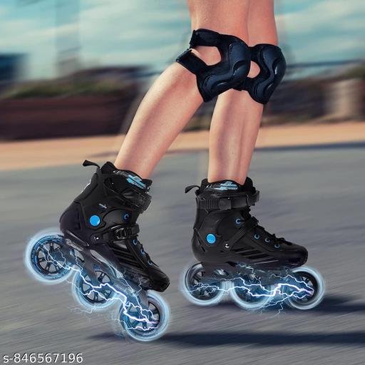 Latest 3 Wheel Inline Skates Skating Shoes for Boys and Girls Age 10 to 14 Years Liner Roller Skates for Kids with Skating Protection Kit Set, Size Large (BLUE) - M Y V E L O R A Online store 