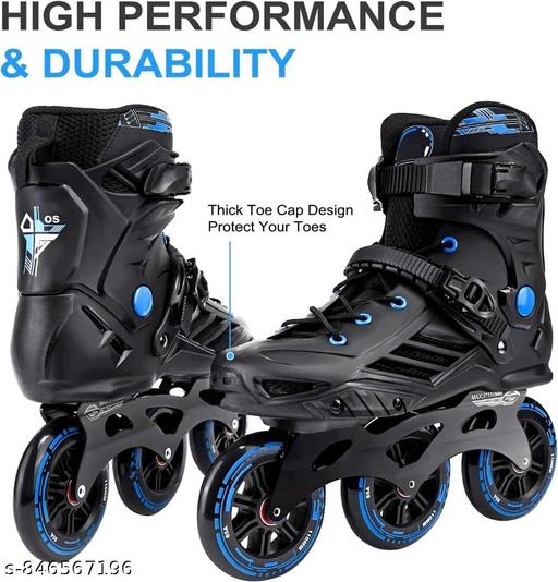 Latest 3 Wheel Inline Skates Skating Shoes for Boys and Girls Age 10 to 14 Years Liner Roller Skates for Kids with Skating Protection Kit Set, Size Large (BLUE) - M Y V E L O R A Online store 