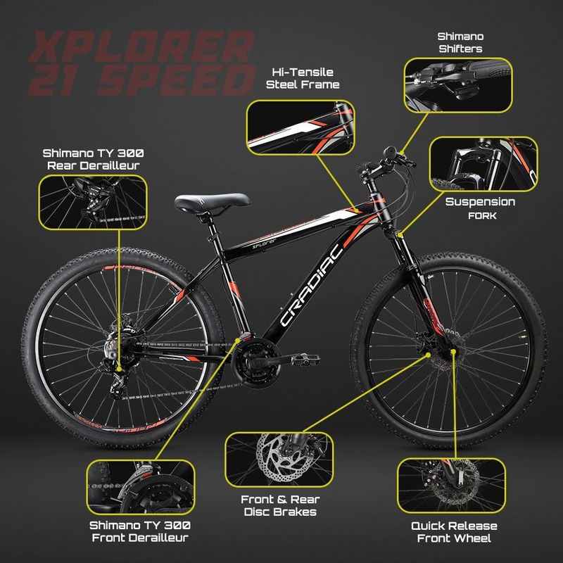 Cradiac xplorer 21 speed|front suspension fork|dual disc brake|shimano gears 29 t (inch) mountain cycle - M Y V E L O R A Online store 