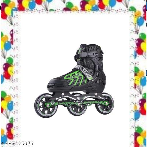 Inline Size Adjustable Skates for Kids, Pu Wheels with Led Light, Aluminium Frame, Roller Skating Shoes for Age 6-15 Years Boys & Girls (3 Wheel GREEN)) - M Y V E L O R A Online store 
