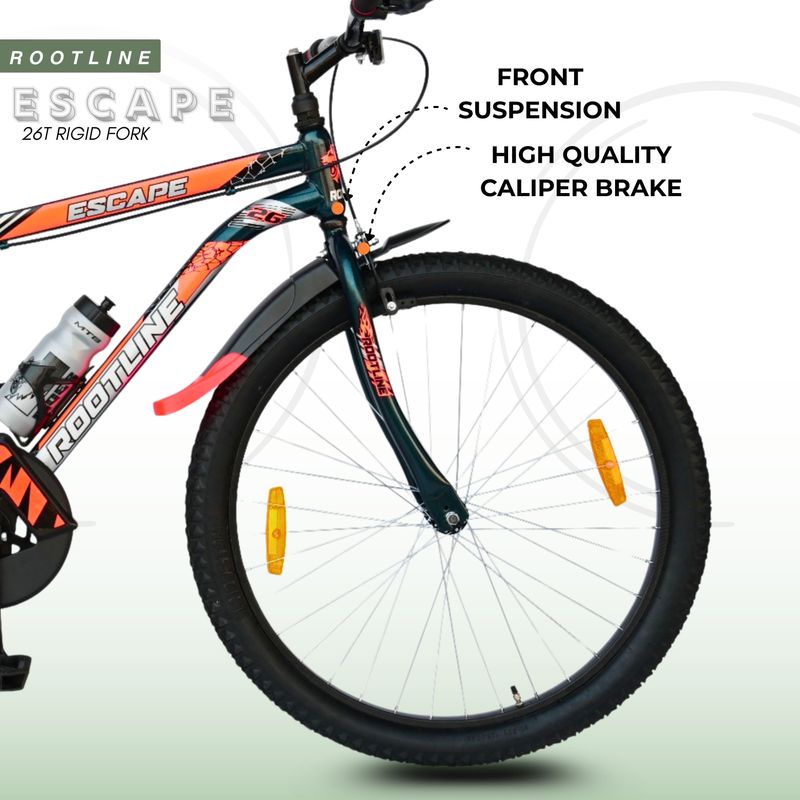 Rootline escape 26t mountain single speed green orange rigid suspension 26 t (inch) mountain cycle - M Y V E L O R A Online store 