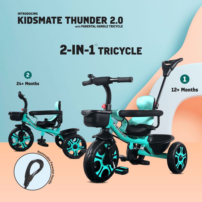 Kidsmate thunder 2.0 plug n play kids tricycle: equipped with safety guard rail, 10 t (inch) road cycle - M Y V E L O R A Online store 