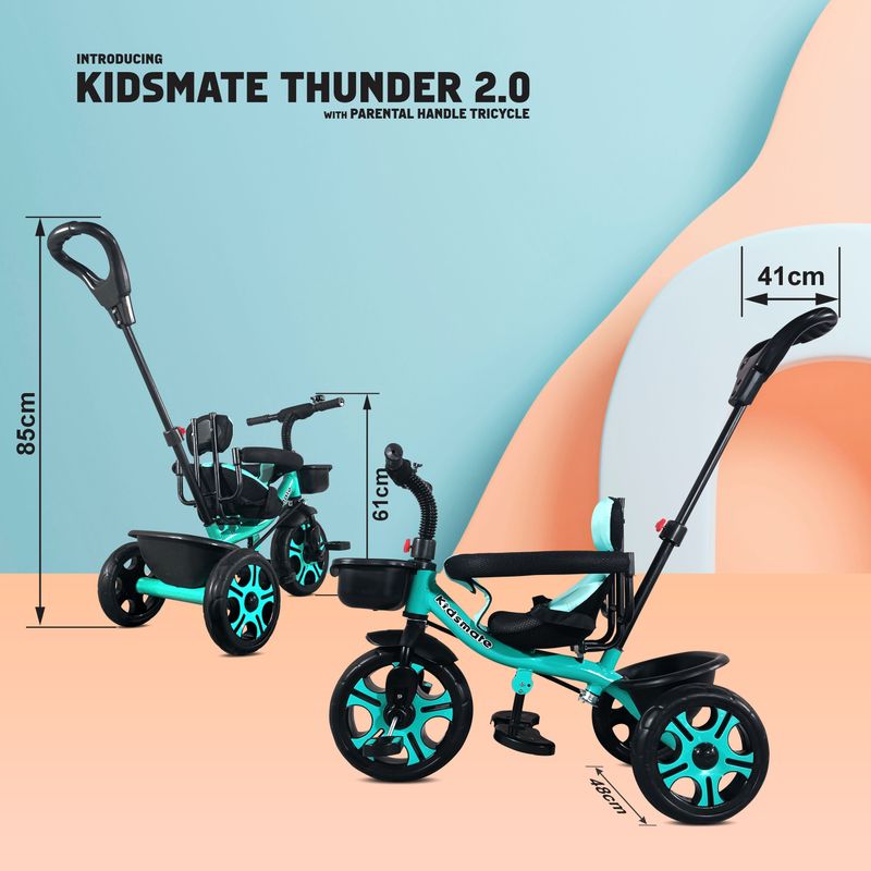 Kidsmate thunder 2.0 plug n play kids tricycle: equipped with safety guard rail, 10 t (inch) road cycle - M Y V E L O R A Online store 
