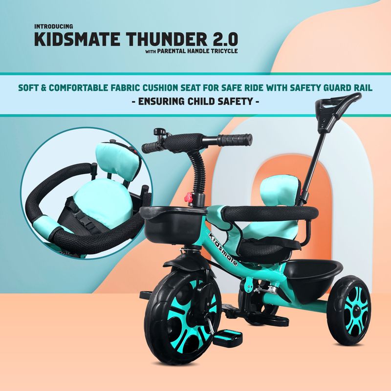 Kidsmate thunder 2.0 plug n play kids tricycle: equipped with safety guard rail, 10 t (inch) road cycle - M Y V E L O R A Online store 