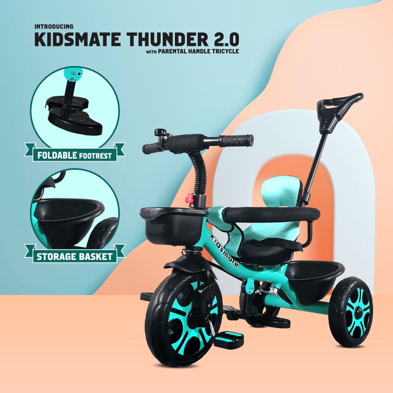 Kidsmate thunder 2.0 plug n play kids tricycle: equipped with safety guard rail, 10 t (inch) road cycle - M Y V E L O R A Online store 