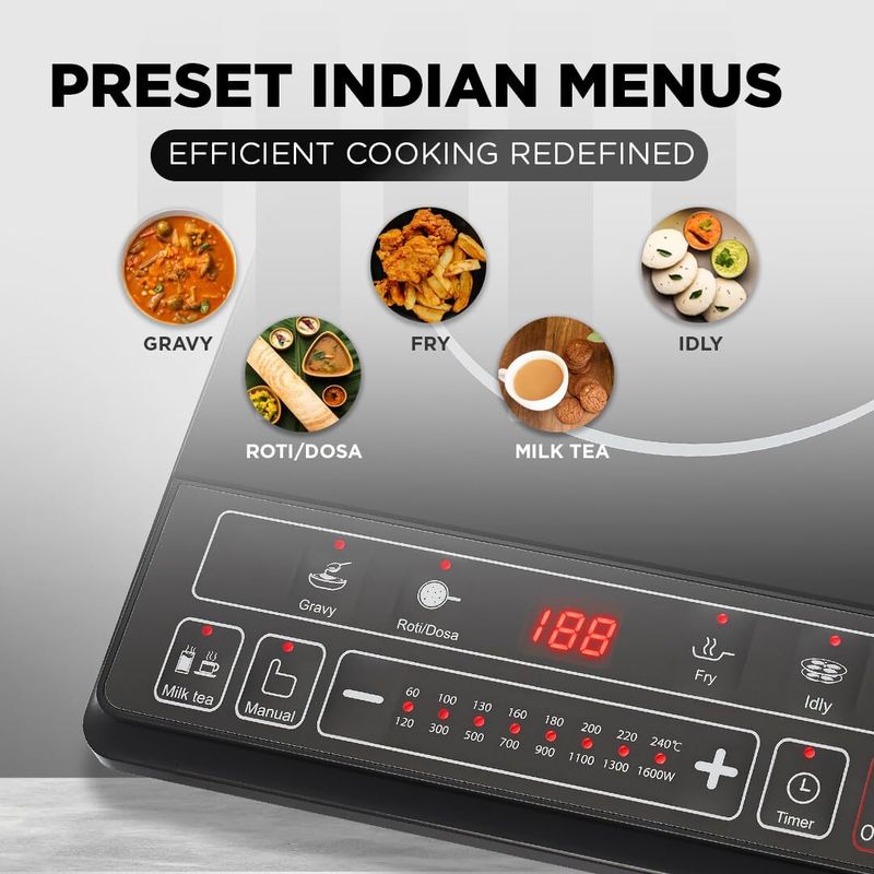 Preethi 1600 w induction cooktop push button - M Y V E L O R A Online store 