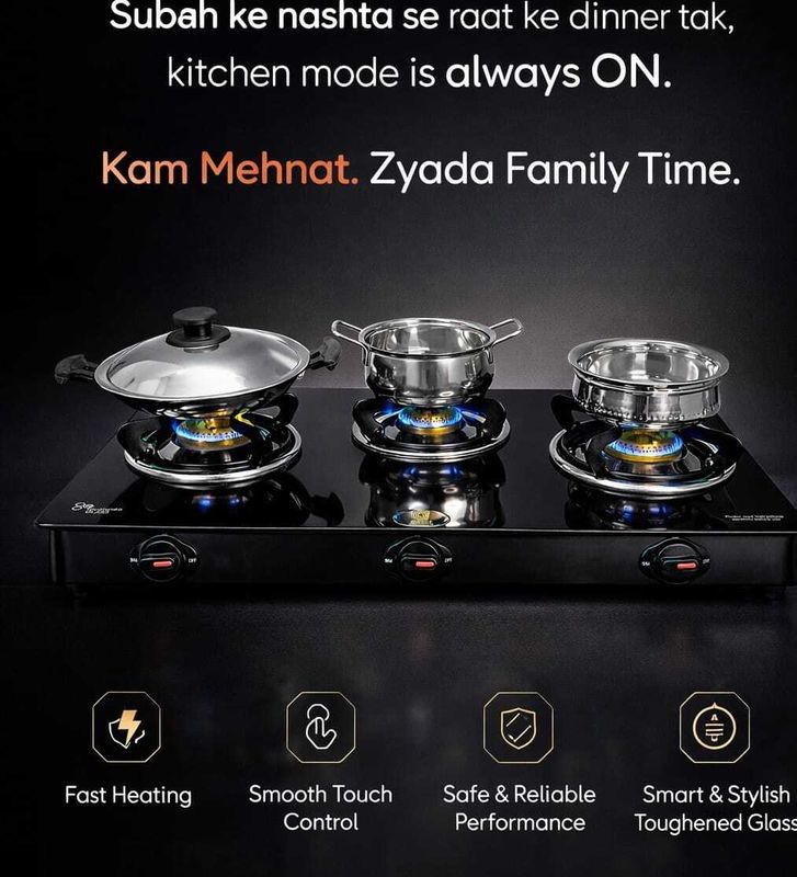 Crest innovative lives 3b glasstop stainless steel manual gas stove - M Y V E L O R A Online store 