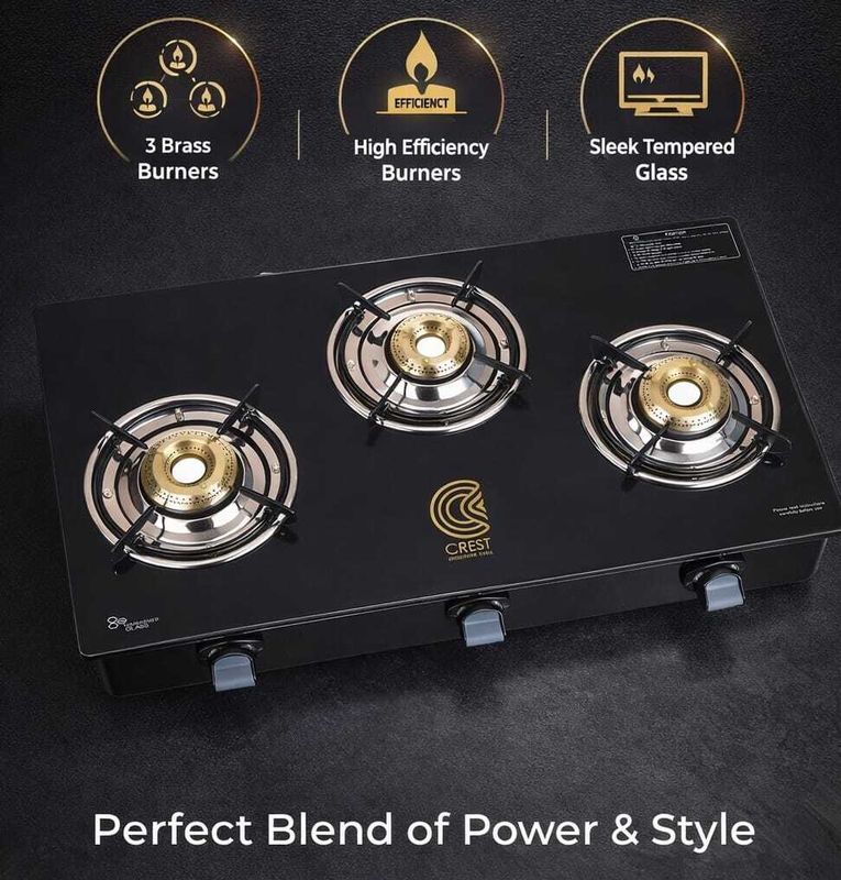 Crest innovative lives 3b glasstop stainless steel manual gas stove - M Y V E L O R A Online store 