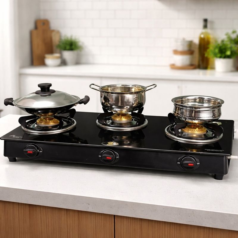 Crest innovative lives 3b glasstop stainless steel manual gas stove - M Y V E L O R A Online store 