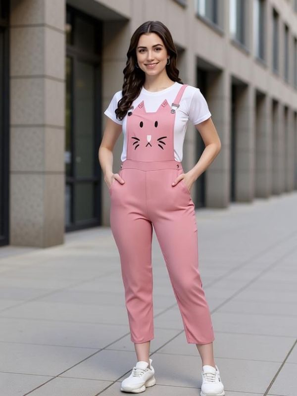 Tiara world women pink, white dungaree - M Y V E L O R A