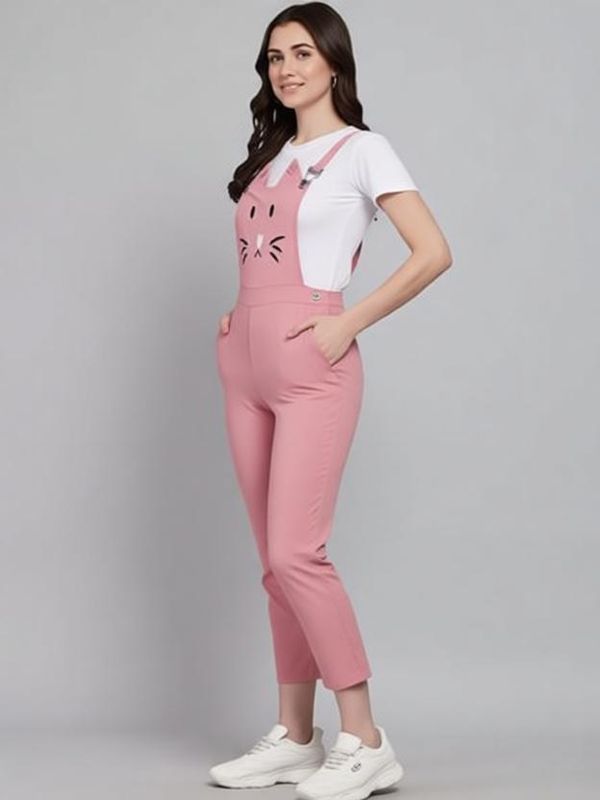 Tiara world women pink, white dungaree - M Y V E L O R A