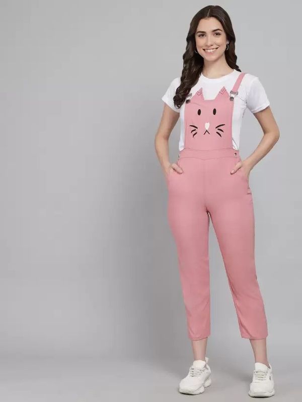 Tiara world women pink, white dungaree - M Y V E L O R A