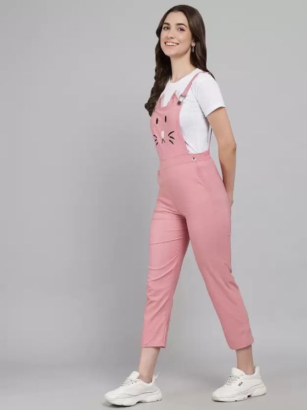 Tiara world women pink, white dungaree - M Y V E L O R A