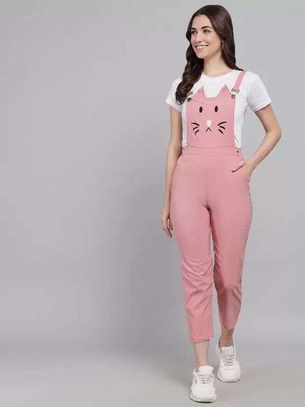 Tiara world women pink, white dungaree - M Y V E L O R A