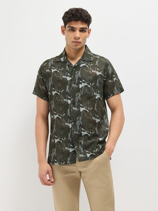 Otto men printed casual green shirt - M Y V E L O R A