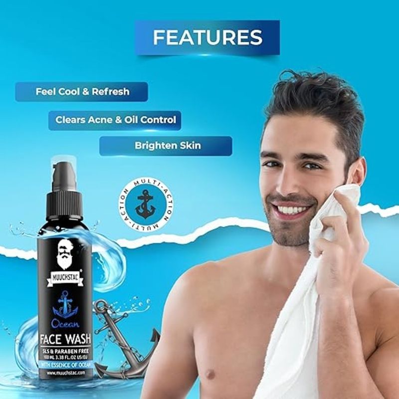 Muuchstac muuchstac ocean fights acne & pimple, skin whitening & brightening, (pack of 3) men all skin types face wash - M Y V E L O R A