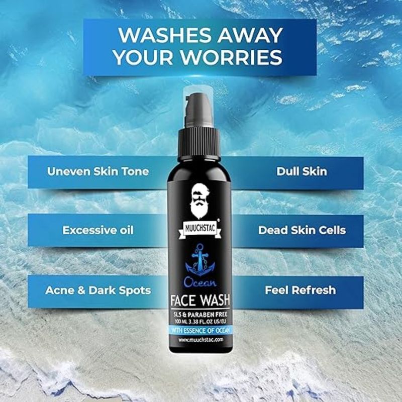 Muuchstac muuchstac ocean fights acne & pimple, skin whitening & brightening, (pack of 3) men all skin types face wash - M Y V E L O R A
