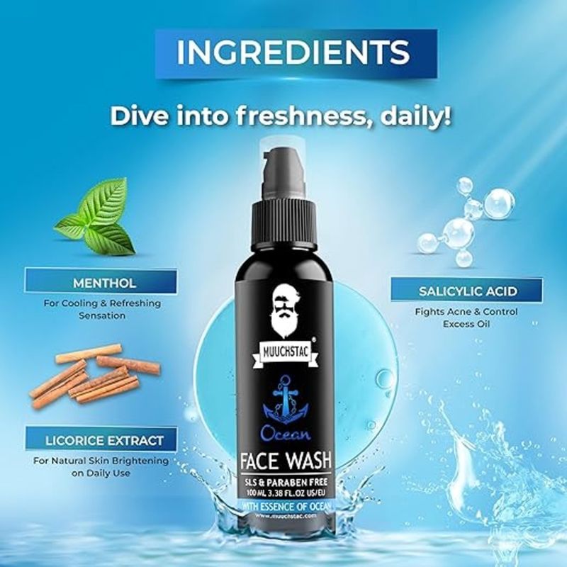 Muuchstac muuchstac ocean fights acne & pimple, skin whitening & brightening, (pack of 3) men all skin types face wash - M Y V E L O R A