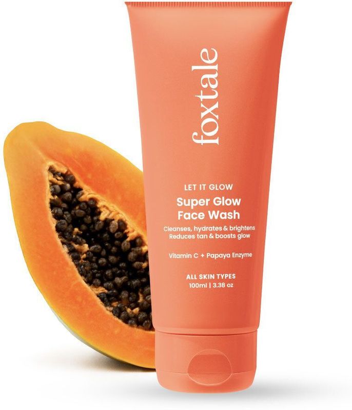 Foxtale vitamin c super glow with papaya enzyme, reduces tan, boosts glow  men & women all skin types face wash - M Y V E L O R A