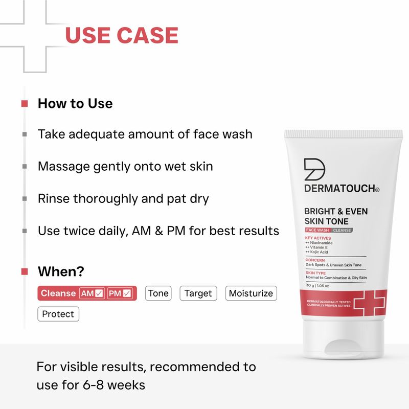 Dermatouch bright & even tone  with niacinamide, vitamin e and kojic acid men & women all skin types face wash - M Y V E L O R A