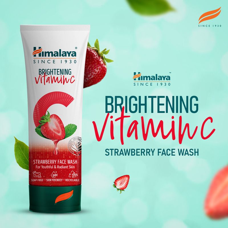 Himalaya brightening vitamin c strawberry  men & women all skin types face wash - M Y V E L O R A