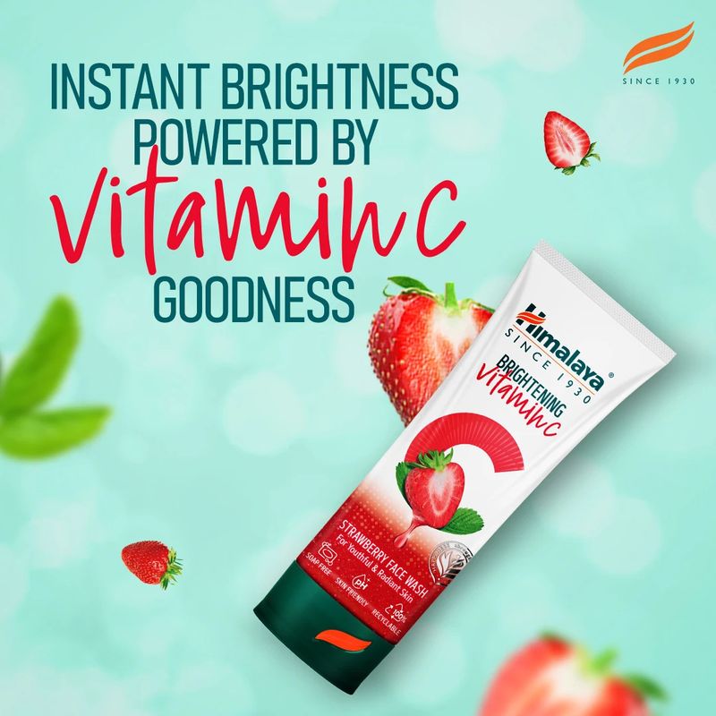 Himalaya brightening vitamin c strawberry  men & women all skin types face wash - M Y V E L O R A