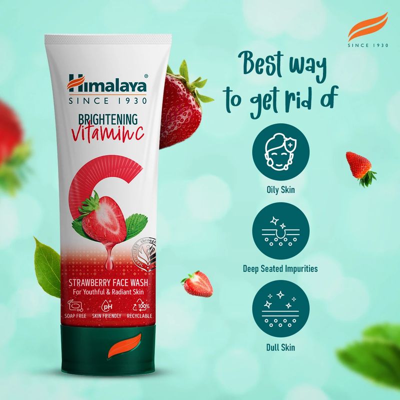 Himalaya brightening vitamin c strawberry  men & women all skin types face wash - M Y V E L O R A