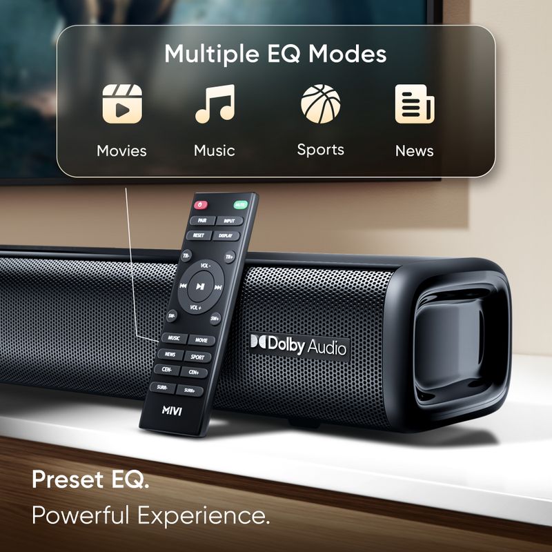 Mivi fort h750 soundbar, 750 watts, dolby audio, 5.1 channel, multi-input & eq modes 750 w bluetooth soundbar - M Y V E L O R A