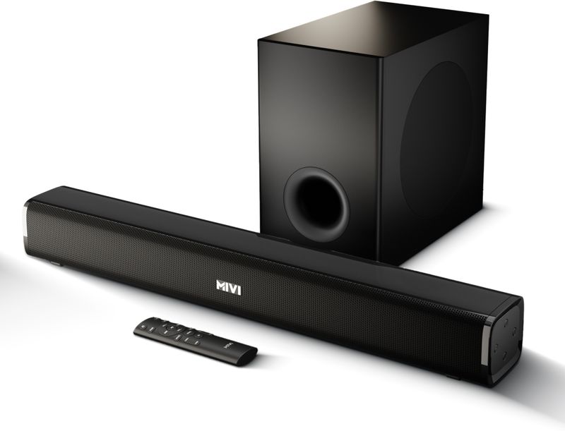 Mivi fort sonic 200 soundbar, 2.1 channel, multi-input and eq modes, bt v5.3 200 w bluetooth soundbar - M Y V E L O R A