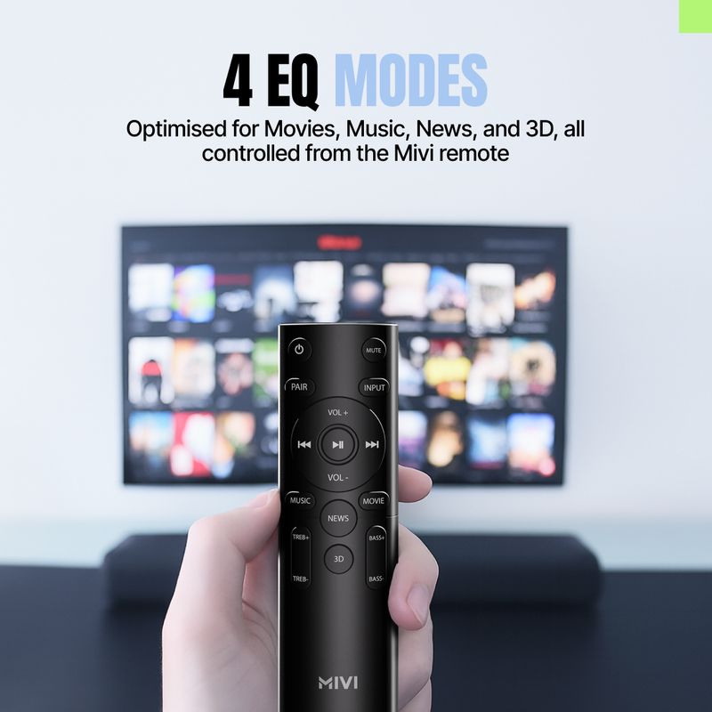 Mivi fort sonic 200 soundbar, 2.1 channel, multi-input and eq modes, bt v5.3 200 w bluetooth soundbar - M Y V E L O R A