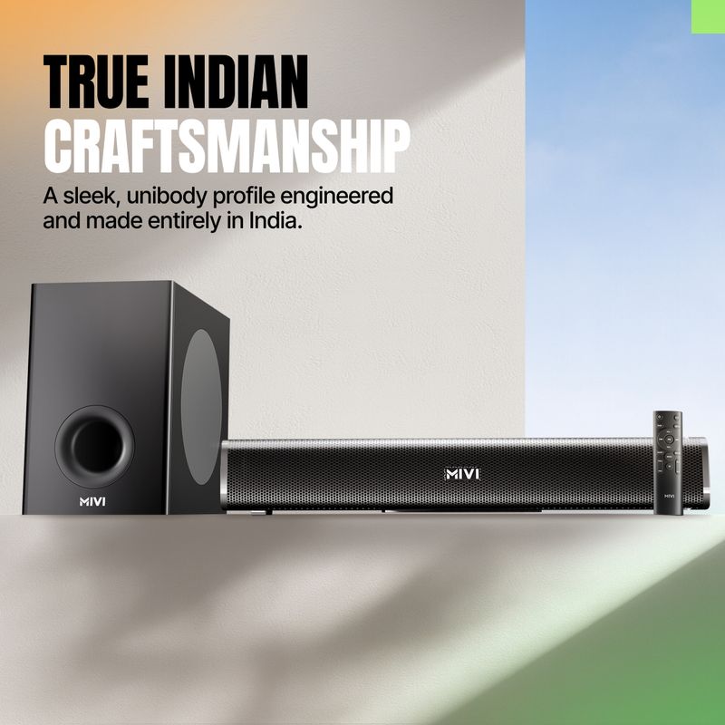 Mivi fort sonic 200 soundbar, 2.1 channel, multi-input and eq modes, bt v5.3 200 w bluetooth soundbar - M Y V E L O R A