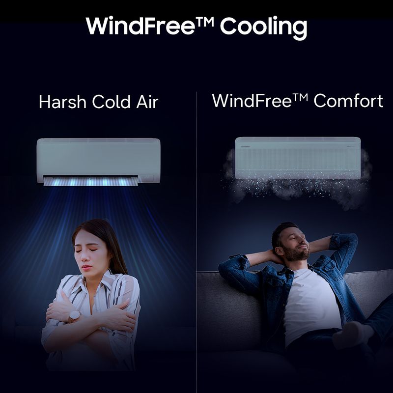 Samsung bespoke ai 2026 model 1.5 ton 3 star split windfree inverter with wi-fi energy saving, voice control, powerful cooling, copper, 4 way swing, 5 step convertible ac - M Y V E L O R A