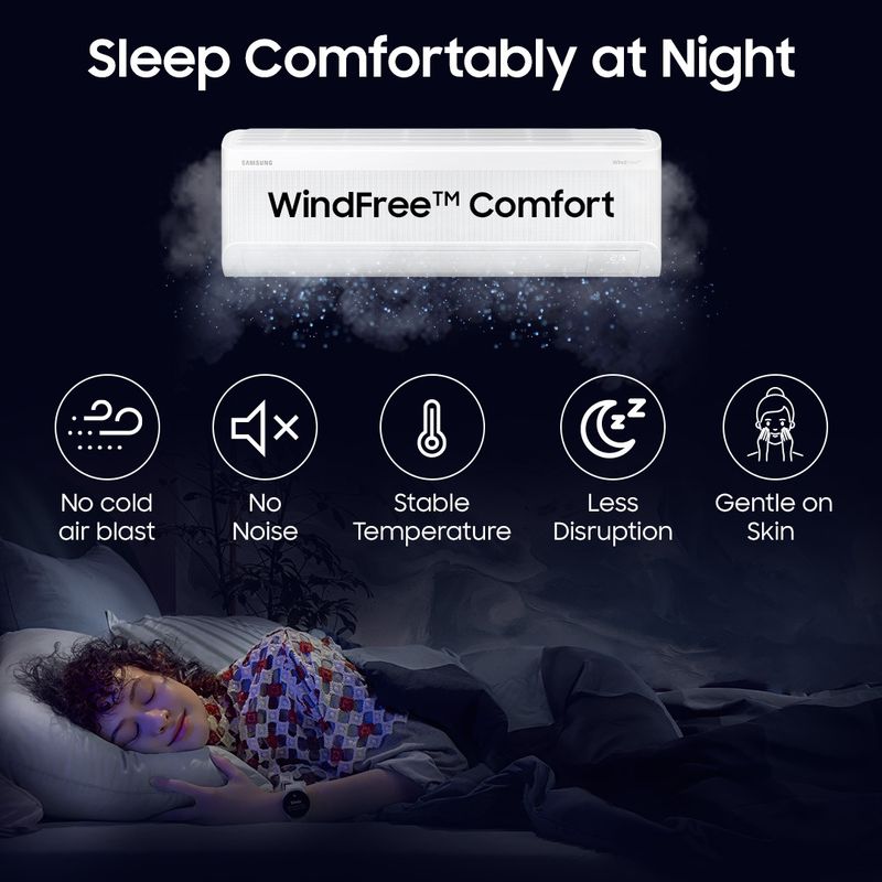 Samsung bespoke ai 2026 model 1.5 ton 3 star split windfree inverter with wi-fi energy saving, voice control, powerful cooling, copper, 4 way swing, 5 step convertible ac - M Y V E L O R A