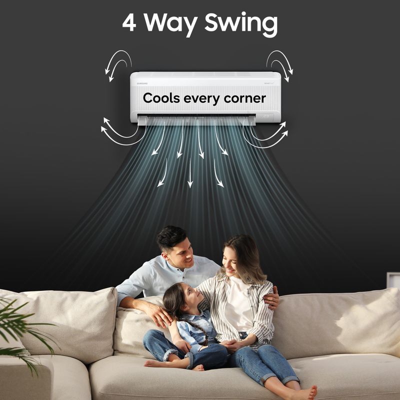 Samsung bespoke ai 2026 model 1.5 ton 3 star split windfree inverter with wi-fi energy saving, voice control, powerful cooling, copper, 4 way swing, 5 step convertible ac - M Y V E L O R A