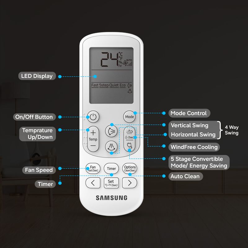 Samsung bespoke ai 2026 model 1.5 ton 3 star split windfree inverter with wi-fi energy saving, voice control, powerful cooling, copper, 4 way swing, 5 step convertible ac - M Y V E L O R A
