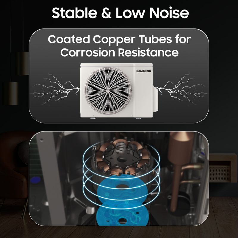 Samsung bespoke ai 2026 model 1.5 ton 3 star split windfree inverter with wi-fi energy saving, voice control, powerful cooling, copper, 4 way swing, 5 step convertible ac - M Y V E L O R A