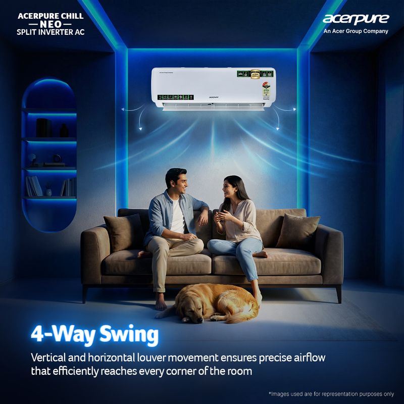 Acerpure 2026 model 1.5 ton 3 star split inverter chill neo energy efficient 7-in-1 convertible cools at 58�c ice blast 4 ways swing self cleaning technology ac - M Y V E L O R A