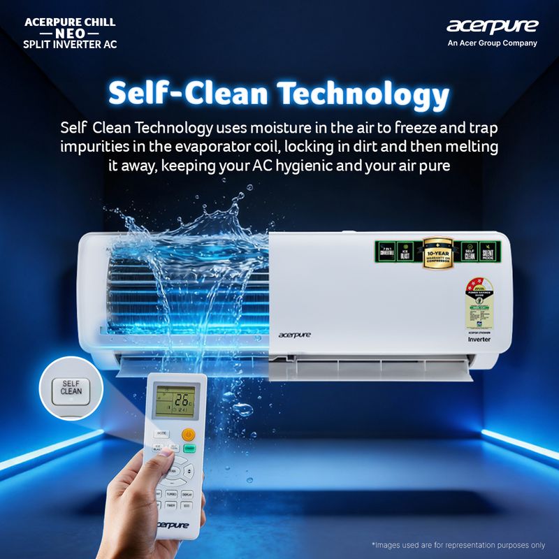 Acerpure 2026 model 1.5 ton 3 star split inverter chill neo energy efficient 7-in-1 convertible cools at 58�c ice blast 4 ways swing self cleaning technology ac - M Y V E L O R A